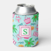 Preppy Monogram Beach Bikini Handtuchpalme Handtuc Dosenkühler (Kanne Vorderseite)