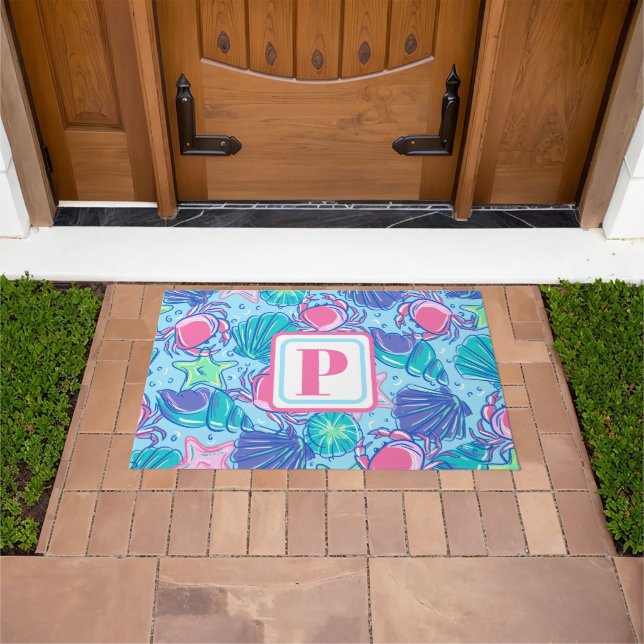 Preppy Monogram Beach Muschel Crab Fußmatte (Außenbereich)