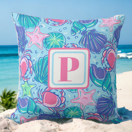Preppy Monogram Beach Muschel Crab Kissen