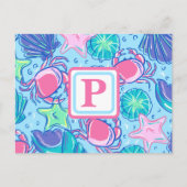Preppy Monogram Beach Muschel Crab Postkarte (Vorderseite)