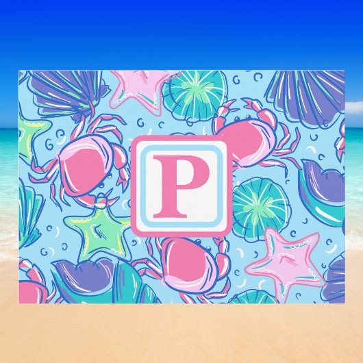 Preppy Monogram Beach Muschel Crab Postkarte
