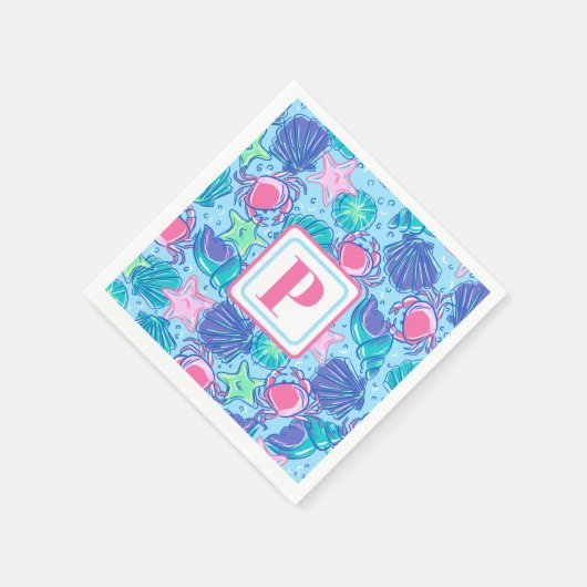 Preppy Monogram Beach Muschel Crab Serviette (Ecke)