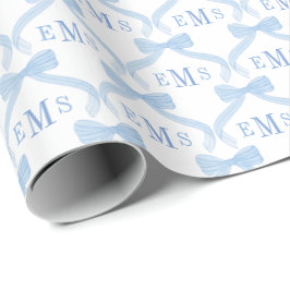 Preppy Monogram Blue Bows Baby Boy Geschenkpapier