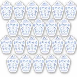 Preppy Monogram Blue und White Ginger Jar Aufkleber