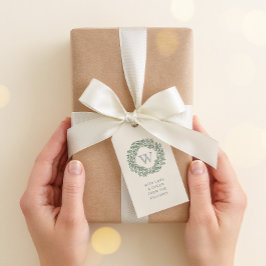Preppy Monogram Gift Tag mit magerer grüner Kleide Geschenkanhänger