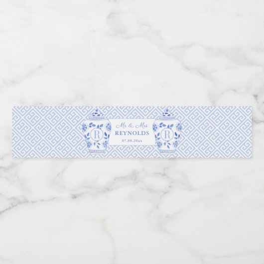 Preppy Monogram Ginger Jar Engagement Party Wasserflaschenetikett (Einzelnes Label)