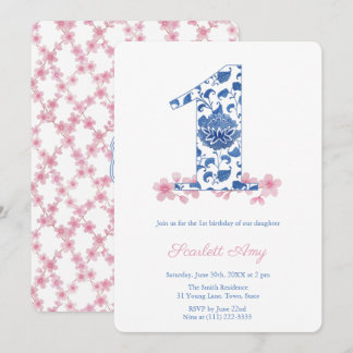 Preppy Monogram Girl 1. Geburtstags-Party Einladung