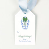 Preppy Monogram Green Bow Happy Holidays Geschenkanhänger