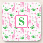 Preppy Monogram Mini Giraffes Cosmopolitans Floral Getränkeuntersetzer (Vorderseite)
