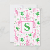 Preppy Monogram Mini Giraffes Cosmopolitans Grass Dankeskarte (Vorderseite)