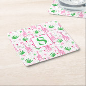 Preppy Monogram Mini Giraffes Cosmopolitans Grass Rechteckiger Pappuntersetzer (angewinkelt)