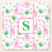 Preppy Monogram Mini Giraffes Cosmopolitans Grass Rechteckiger Pappuntersetzer (Vorderseite)