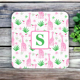 Preppy Monogram Mini Giraffes Cosmopolitans Grass Rechteckiger Pappuntersetzer