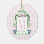 Preppy Monogram Pagoda mit Pink Gingham Bow Keramik Ornament (Links)