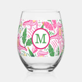 Preppy Monogram Pink Alligator Wein Weinglas Ohne Stiel (Rückseite)