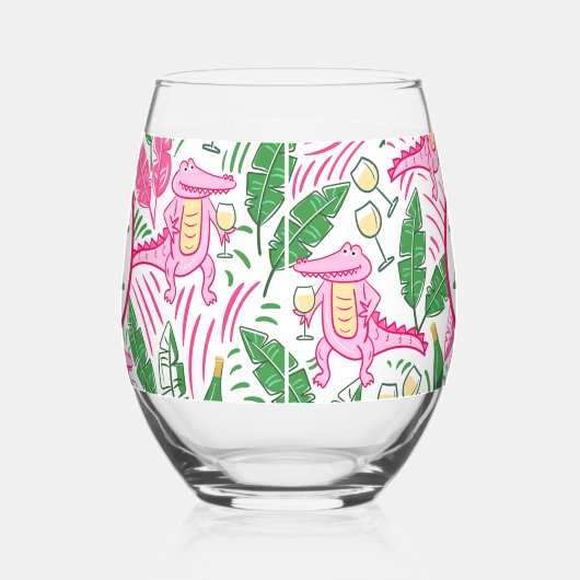 Preppy Monogram Pink Alligator Wein Weinglas Ohne Stiel (Links)