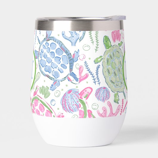 Preppy Monogram Pink Blue Sea Turtles (Links)