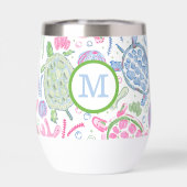 Preppy Monogram Pink Blue Sea Turtles (Rückseite)