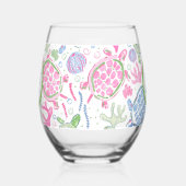Preppy Monogram Pink Blue Sea Turtles Weinglas Ohne Stiel (Links)