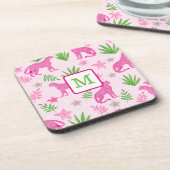 Preppy Monogram Pink Cheetah Rosa Hintergrund Getränkeuntersetzer (Linke Seite)