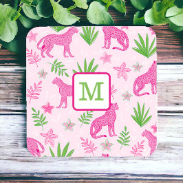 Preppy Monogram Pink Cheetah Rosa Hintergrund Getränkeuntersetzer