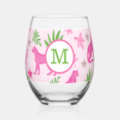 Preppy Monogram Pink Cheetah Rosa Hintergrund Weinglas Ohne Stiel (Vorderseite)