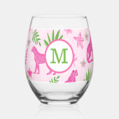 Preppy Monogram Pink Cheetah Rosa Hintergrund Weinglas Ohne Stiel (Rückseite)