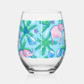 Preppy Monogram Pink Elephant Palm Tree Weinglas Ohne Stiel (Links)