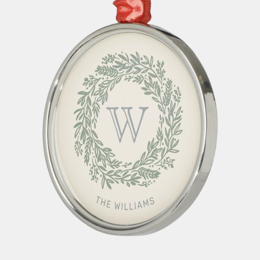 Preppy Monogram Sage Green Kranz Ornament Aus Metall (Links)