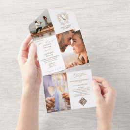 Preppy Monogram Wappen 3 Foto QR Code Chic Wedding All In One Einladung