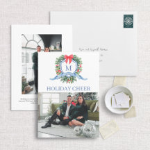Preppy Monogram Wappen Holiday Foto Card