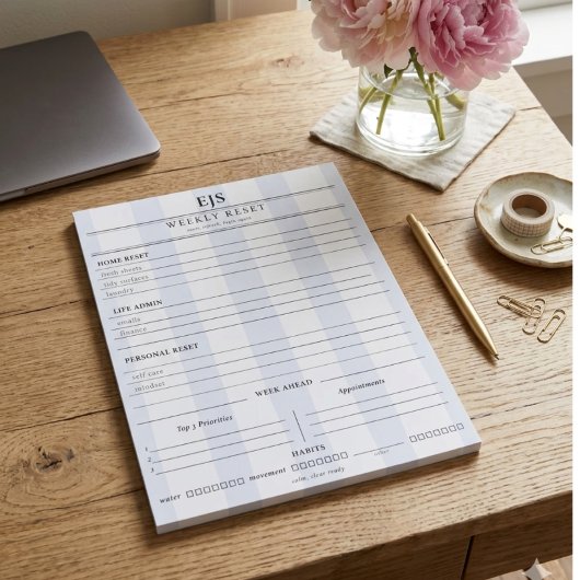 Preppy Monogram Weekly Reset Notepad | Planner Notizblock