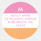 Preppy-Monogramm Rosa und Orange Mädchenhaft Runder Aufkleber (Vorderseite)
