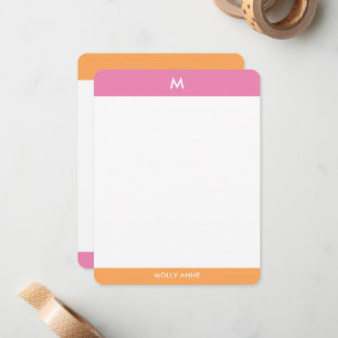Preppy-Monogramm Rosa und Orange Weiblich Mitteilungskarte