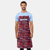 Preppy Multicolor Patchwork Madras Deep Red Navy Schürze (Getragen)