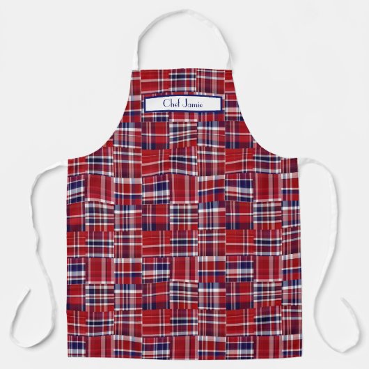 Preppy Multicolor Patchwork Madras Deep Red Navy Schürze (Vorderseite)