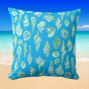 Preppy-Muscheln am blauen Meer Kissen