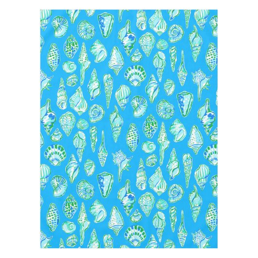 Preppy-Muscheln an der blauen Küste Tischdecke (Vorderseite)