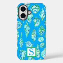 Preppy-Muscheln auf Blue Background Monogram