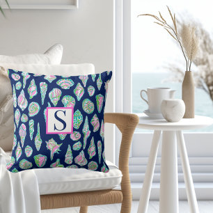 Preppy-Muscheln auf der blau-braunen Küste Kissen