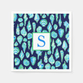 Preppy-Muscheln auf Navy-Background-Monogramm Serviette (Vorderseite)