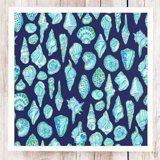 Preppy-Muscheln auf Navy-Background Serviette