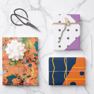 Preppy Muster doppeltes Glück geometrisch orange Geschenkpapier Set