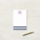 Preppy Nauavy Strip & Pink Monogram Post-it Klebezettel (Auf Schreibtisch)