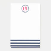 Preppy Nauavy Strip & Pink Monogram Post-it Klebezettel (Vorderseite)