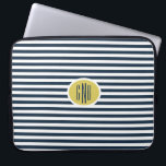 Preppy Naugram Computer Sleeve<br><div class="desc">Navy und weiß gestreifter Hintergrund mit Gold oval Monogramm Halter. Maßgeschneiderte Schriftart-Monogramme machen eine großartige persönliche Touch.</div>