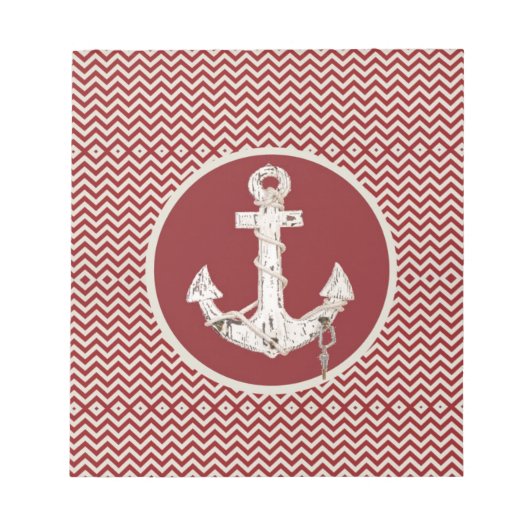 Preppy Nautic burgundy Zickzack Strandanker Notizblock (Vorderseite)