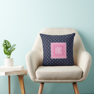 Preppy nautic Pink Monogram Throw Pillow Kissen