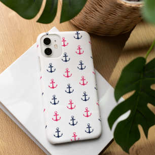Preppy Nautic Pink & Navy Anchor Muster iPhone 16 Hülle