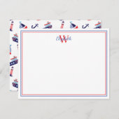 Preppy Nautic Sailbots Monogram Mitteilungskarte (Vorne/Hinten)